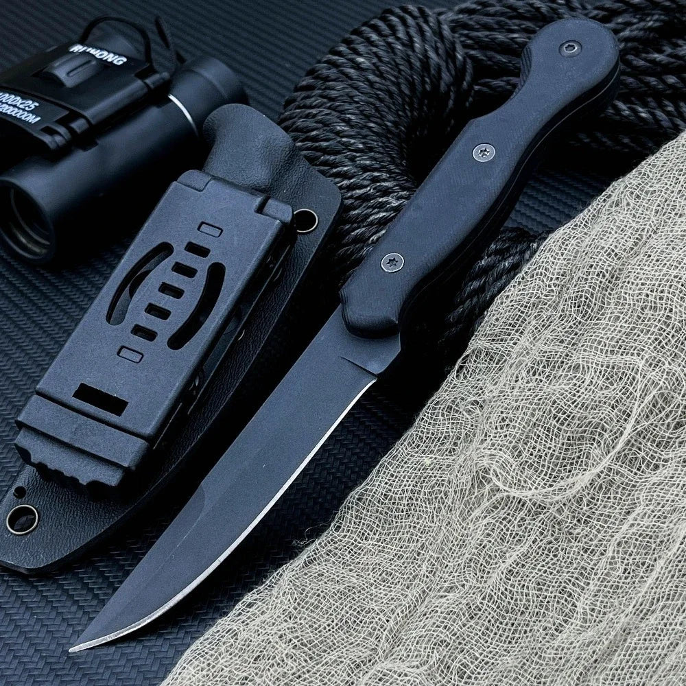 Outdoor Sharp Straight Knife 8Cr13Mov Blade G10 Handle High Hardness Survival Portable and Self-Defense Tactical Cutting Knife