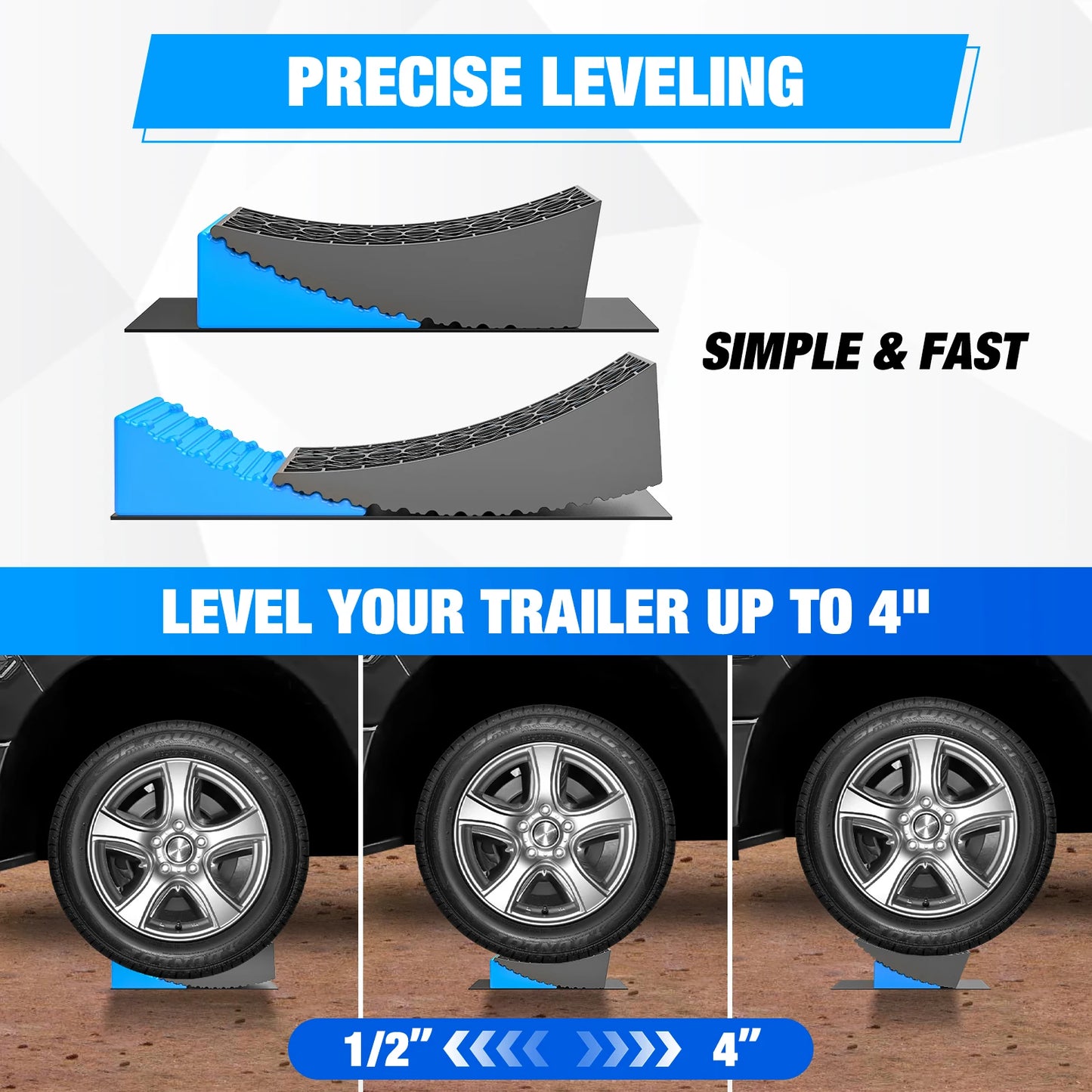 RV Leveler - 2 Pack Camper Leveling Blocks Ramp Support Dual Axles, Up to 35,000 lbs, Fast RV Accessories Leveling System for Travel Trailer, Motorhome