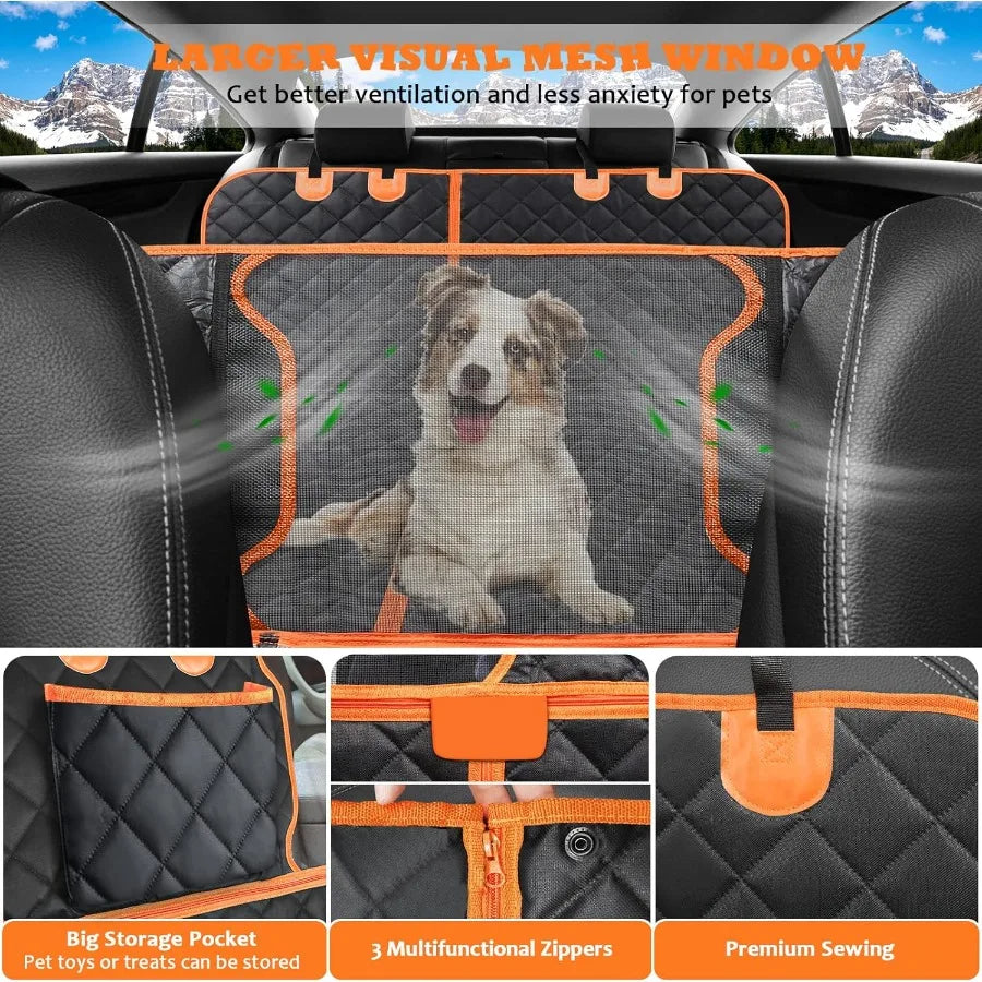 6-in-1 Dog Car Seat Cover for Back Seat Waterproof Dog Car Hammock with Mesh Window Non-Slip Pet Backseat Protector for Cars Trucks