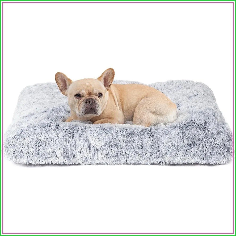 Fluffy Faux Fur Dog Crate Bed, Plush Calming Pad for Medium Dogs, Washable Soft Mat with Non-Slip Bottom
