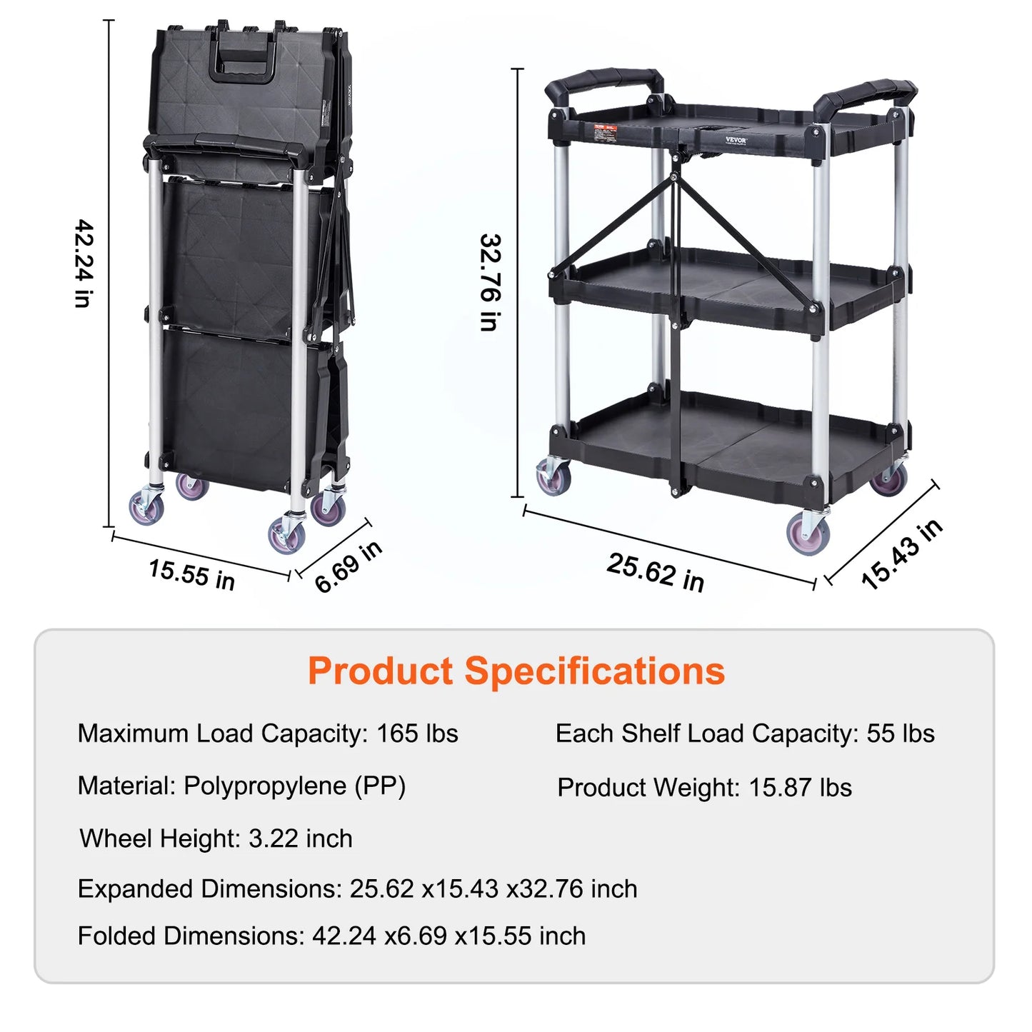 3-Tier Folding Rolling Utility Cart Storage Shelf Movable Gap Rack Serving Cart Slide Organizer for Kitchen Bathroom