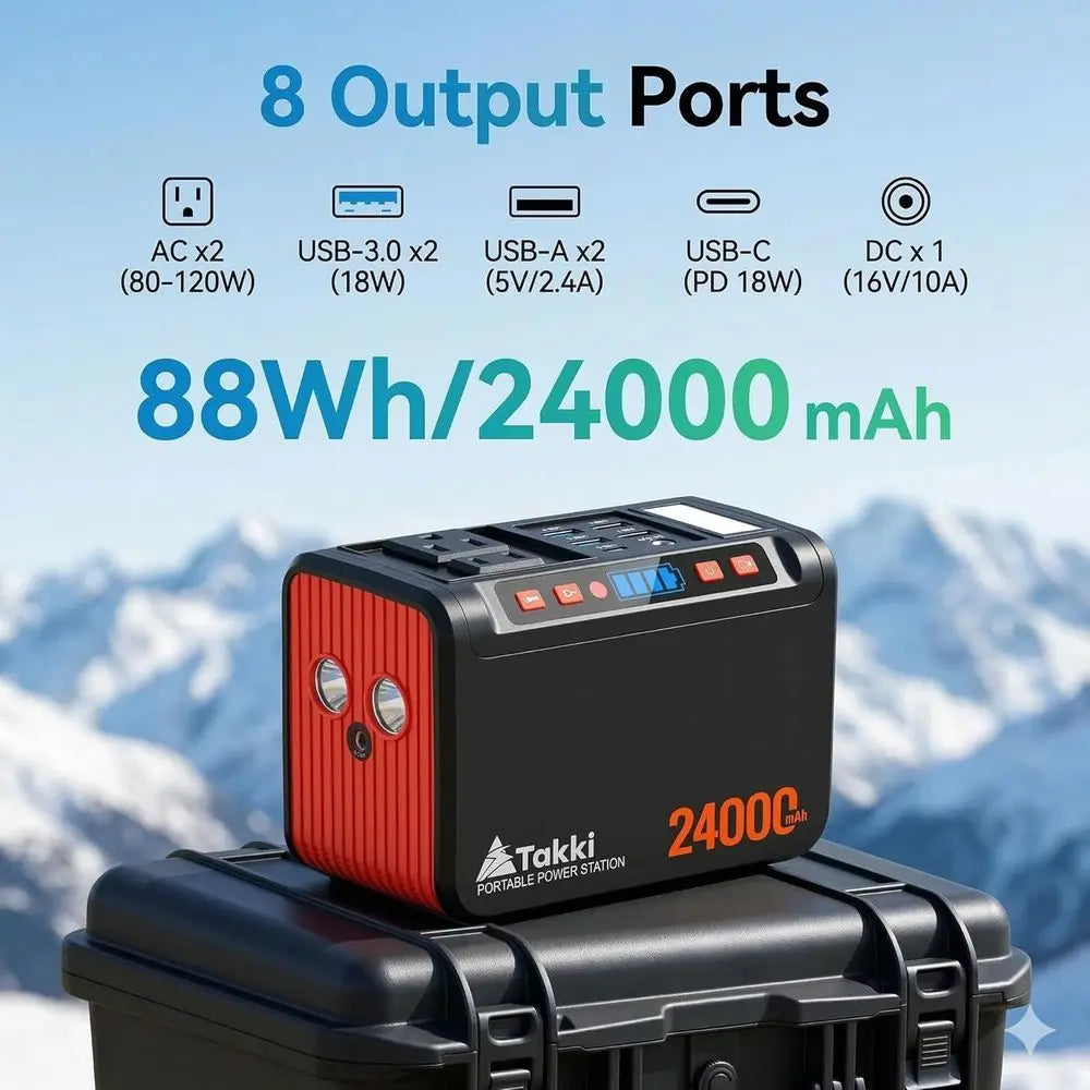 Portable 120W Solar Generator, 21W Solar Panel, 88.8Wh Power Bank with 110V AC Outlet for Camping and Emergency Use