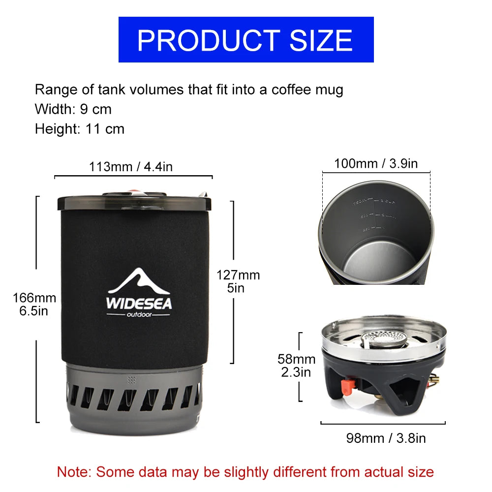 Camping Cooking System with Heat Exchanger Outdoor Gas Stove Burner Tourist Coffee Pot Cup Cookware Tableware Tourism