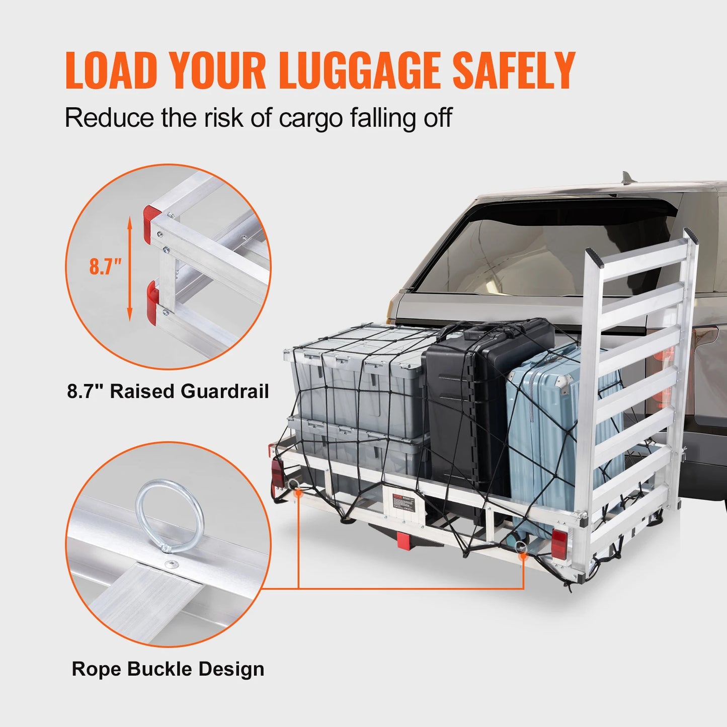 47/53/60 in Hitch Cargo Carrier 400/500lb Capacity Trailer Hitch Mount Aluminum Cargo Basket for Truck Pickup Camping