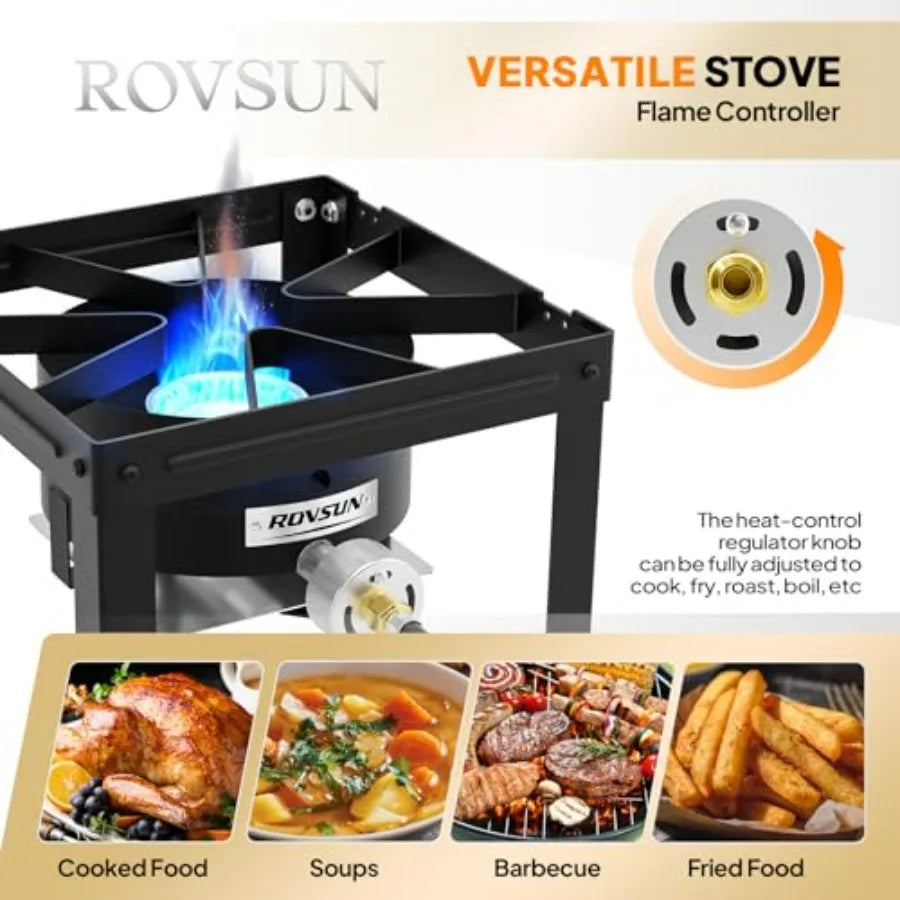Outdoor Single Burner Propane Gas Stove With Detachable Foldable Side Rack, Stainless Steel Gray Finish, Portable, Lightweight, Durable