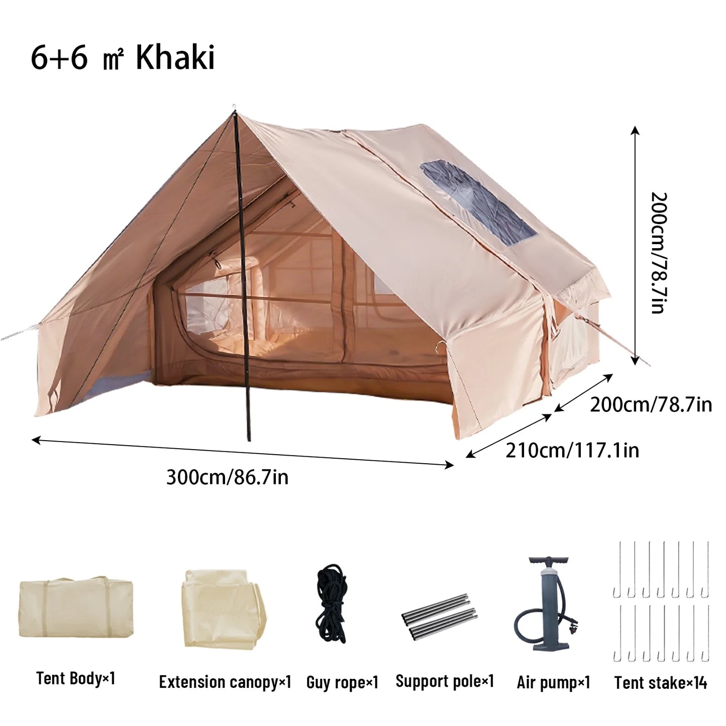 Inflatable Tent With Skylight, Quick Setup Blow Up Tents With Pump, 4-6 Person Outdoor Family Luxury Tent