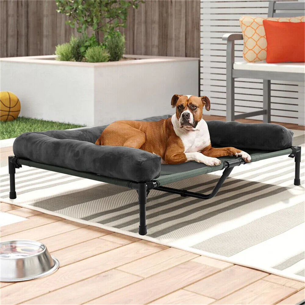 XXL, XL Large Dog Bed Outdoor Raised Dog Bed with Cooling Breathable Mat and Soft Plush Mat Pet Puppy Camping Cot for Home Garden