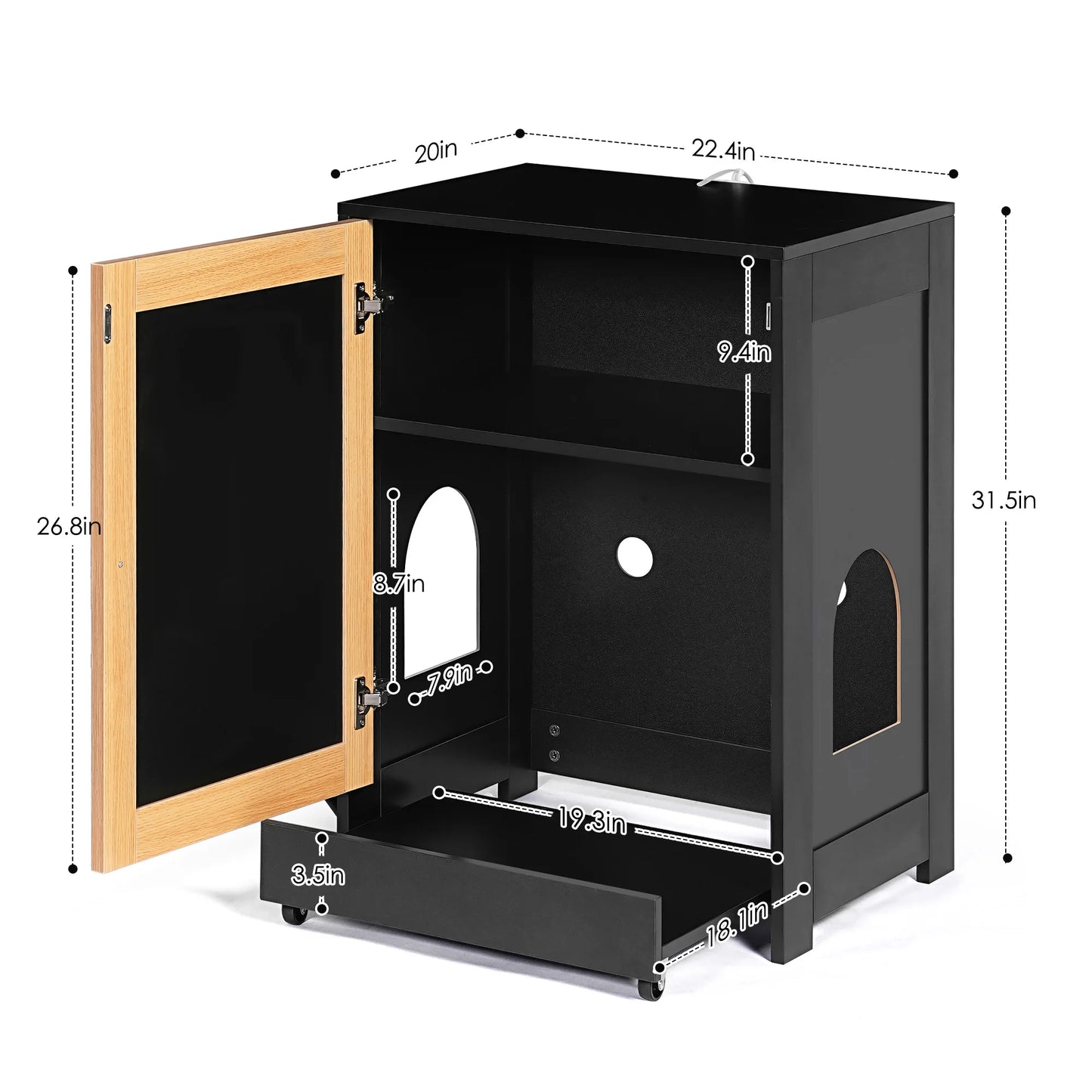 Black Cat Litter Box Enclosure, Hidden Litter Cabinet with Sisal Door, Multi-Functional Kitty End Table