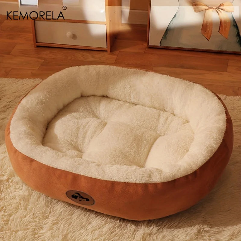 Plush Oval Pet Bed for Dogs and Cats, Thickened Machine Washable All-Season Dog Cat Cushion for Small Medium Large Breeds